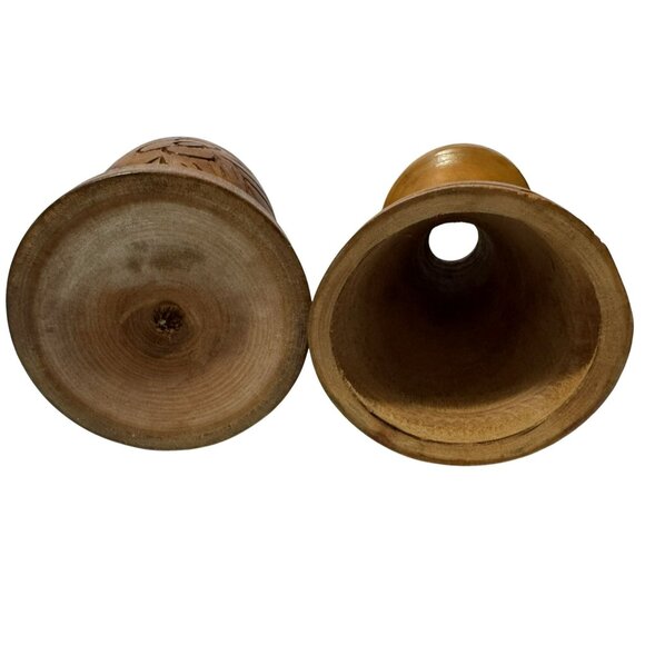 Vintage Hand Carved Wooden 2-Piece Pedestal Vase Etched Floral Design 13" MCM - Picture 7 of 9